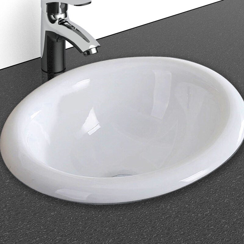 PENGFANG WORLDWIDE LLC White Ceramic Oval Dropin Bathroom Sink with